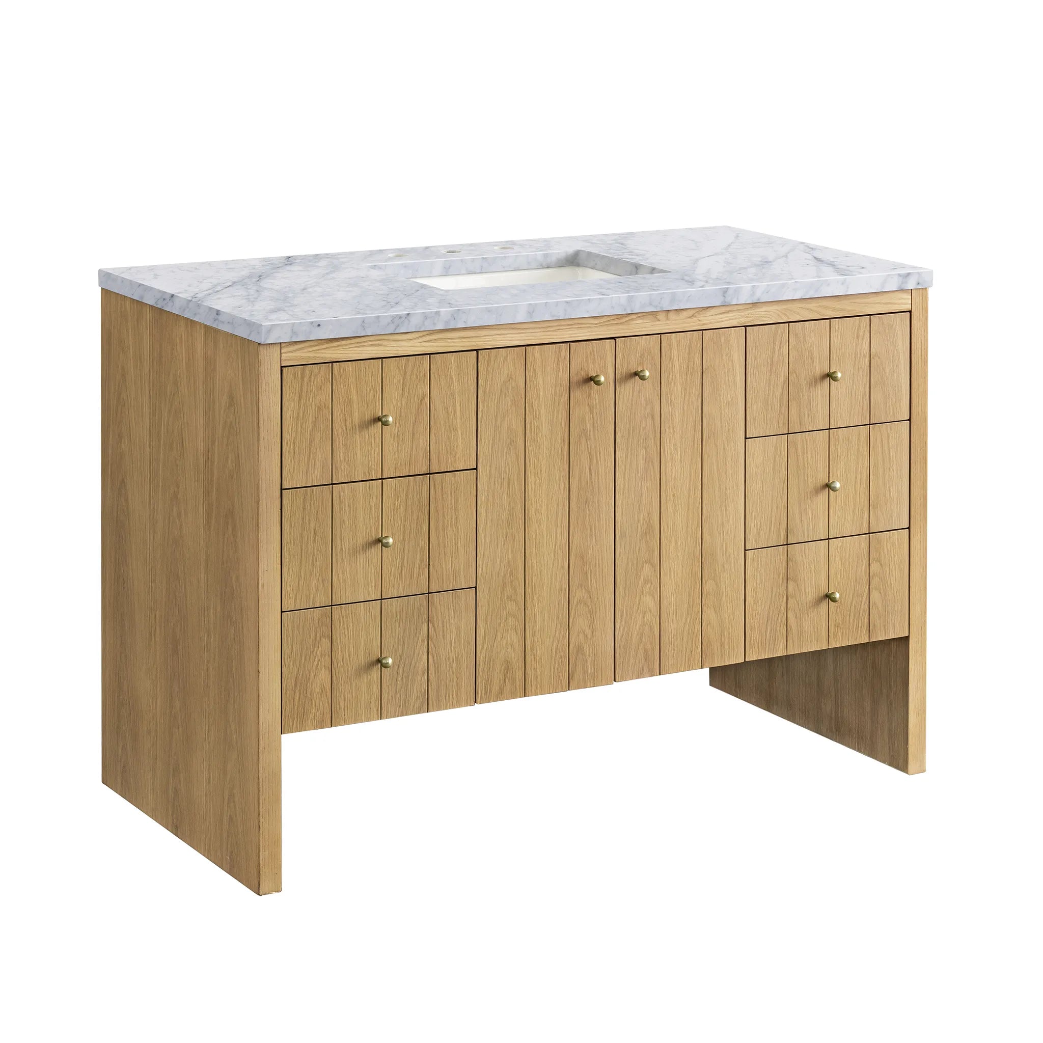 48" Hudson Single Vanity in Light Natural Oak-Carrara White Marble-8" Widespread image 6