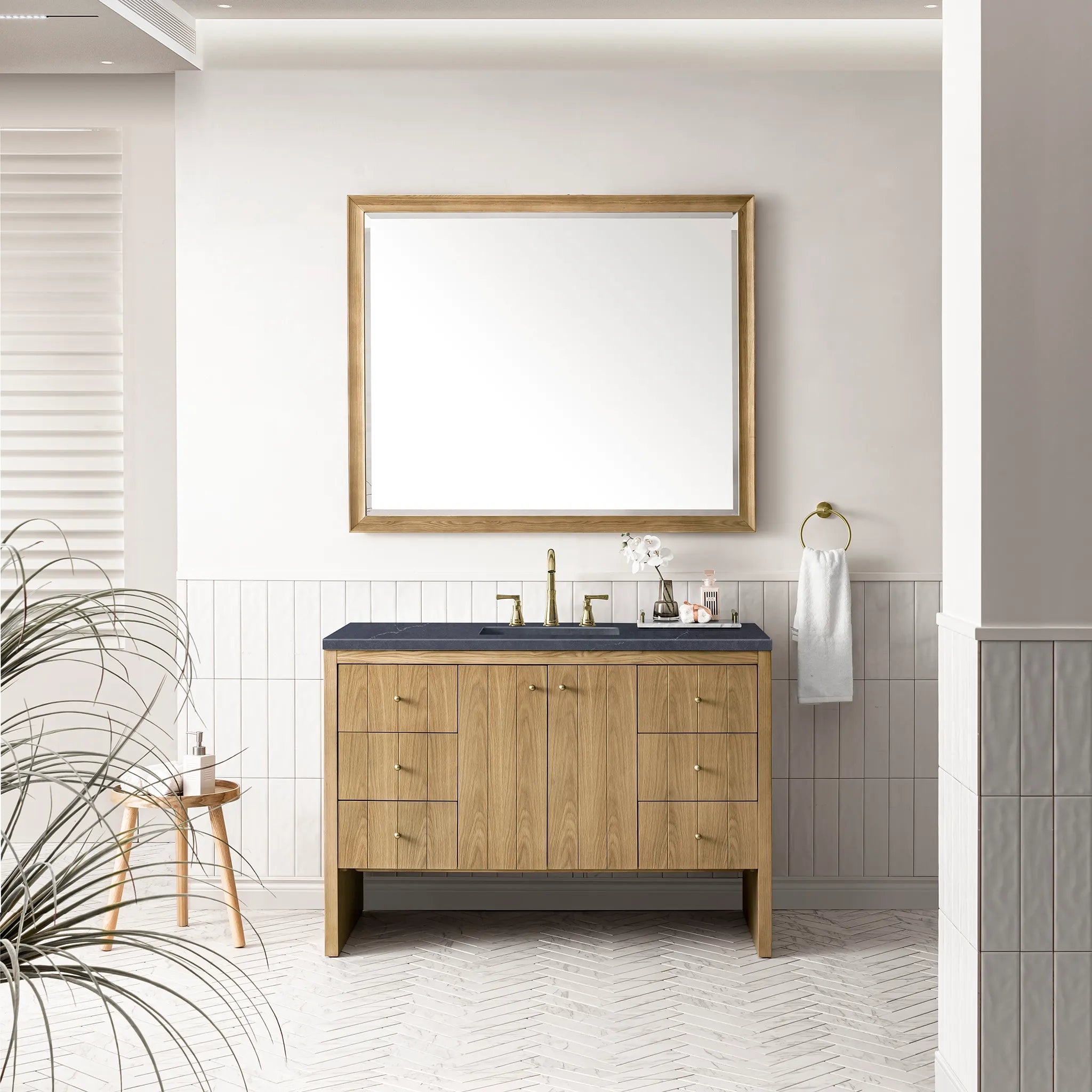 48" Hudson Single Vanity in Light Natural Oak-Charcoal Soapstone Silestone-8" Widespread image 1