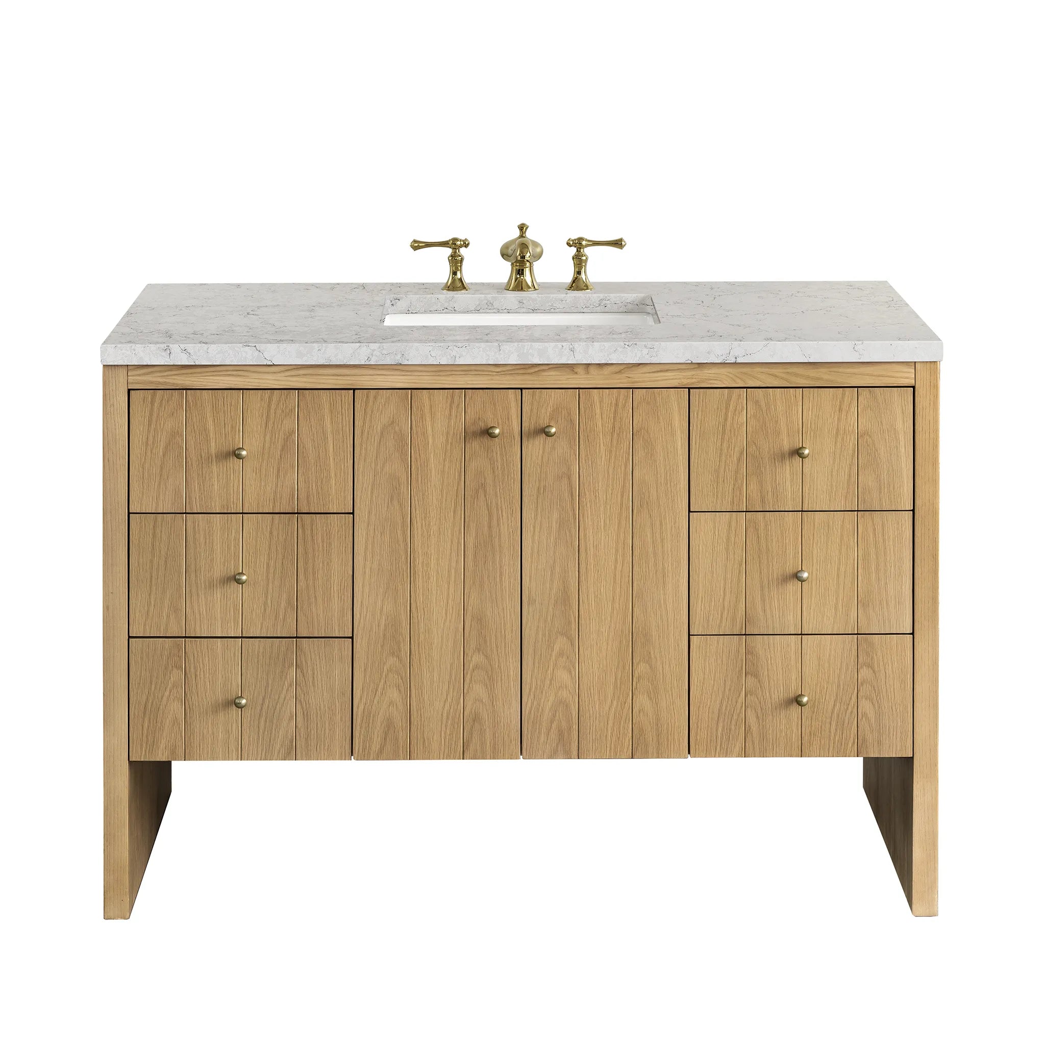 48" Hudson Single Vanity in Light Natural Oak-Eternal Jasmine Pearl Silestone-8" Widespread image