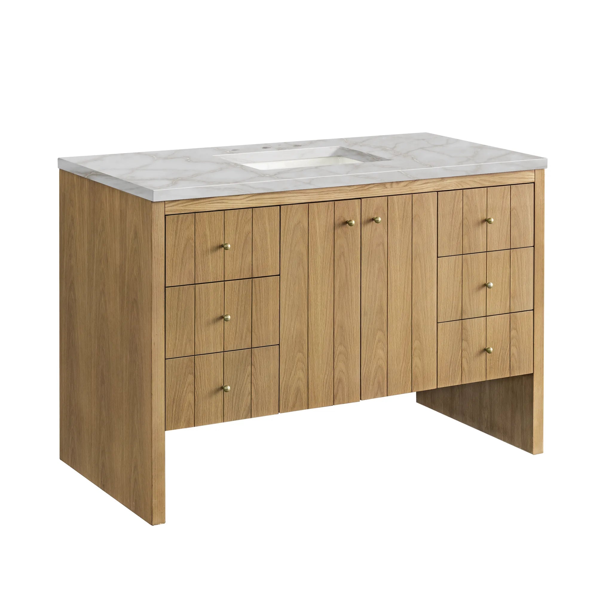 48" Hudson Single Vanity in Light Natural Oak-Victorian Silver Silestone-8" Widespread image 5