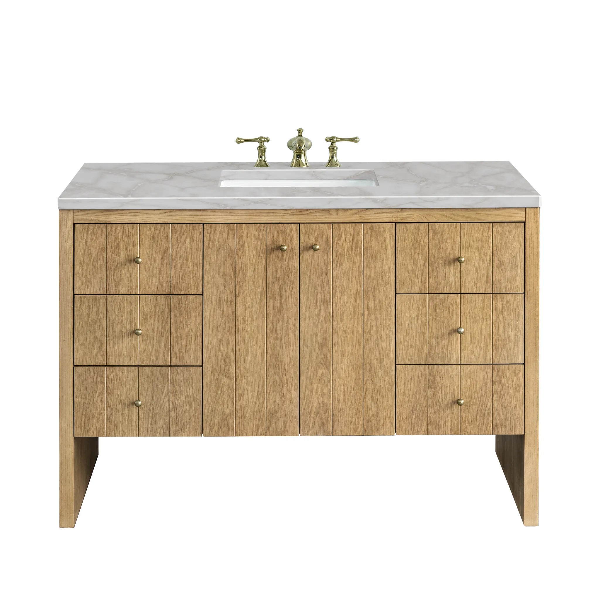 48" Hudson Single Vanity in Light Natural Oak-Victorian Silver Silestone-8" Widespread image