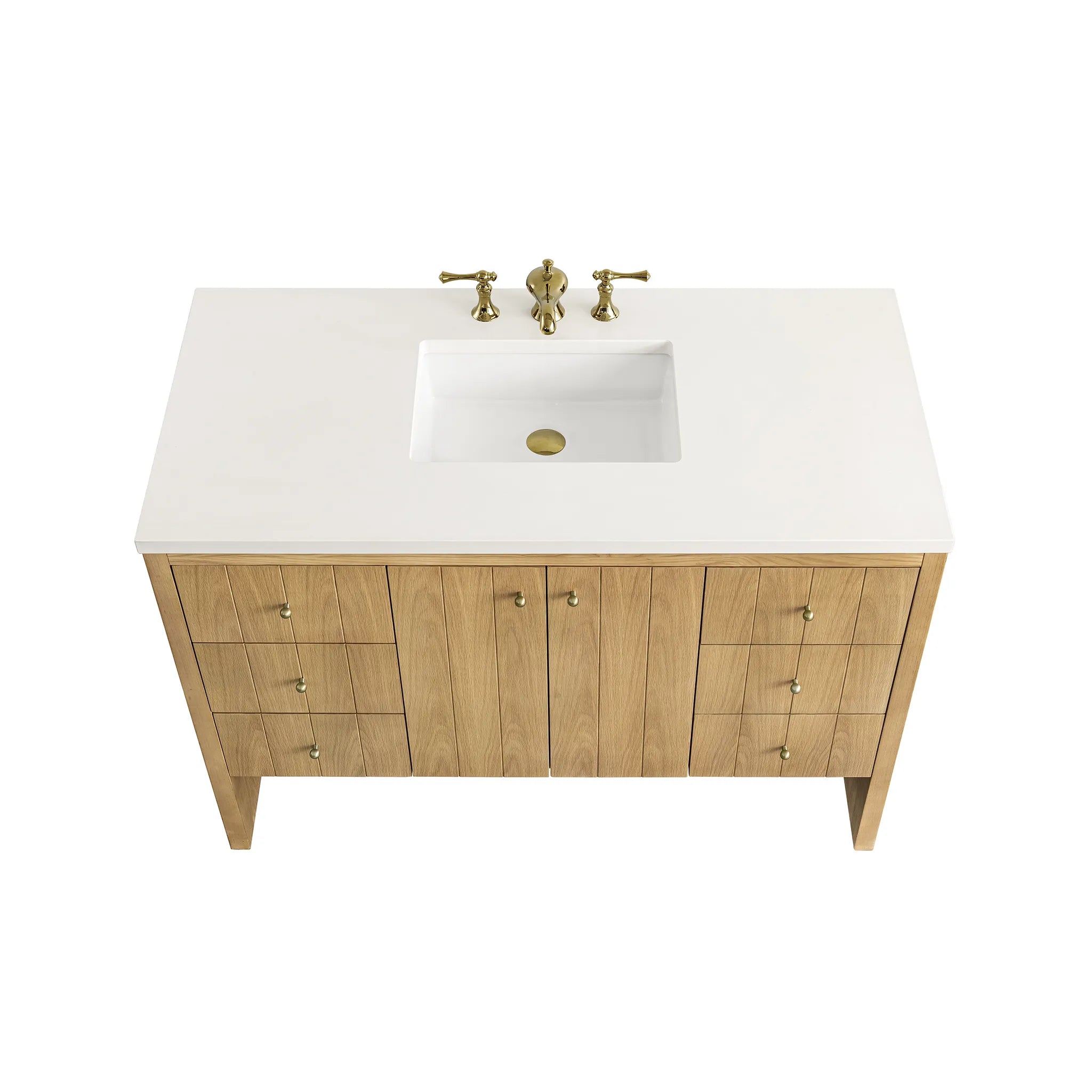 48" Hudson Single Vanity in Light Natural Oak-White Zeus Silestone-8" Widespread image 6