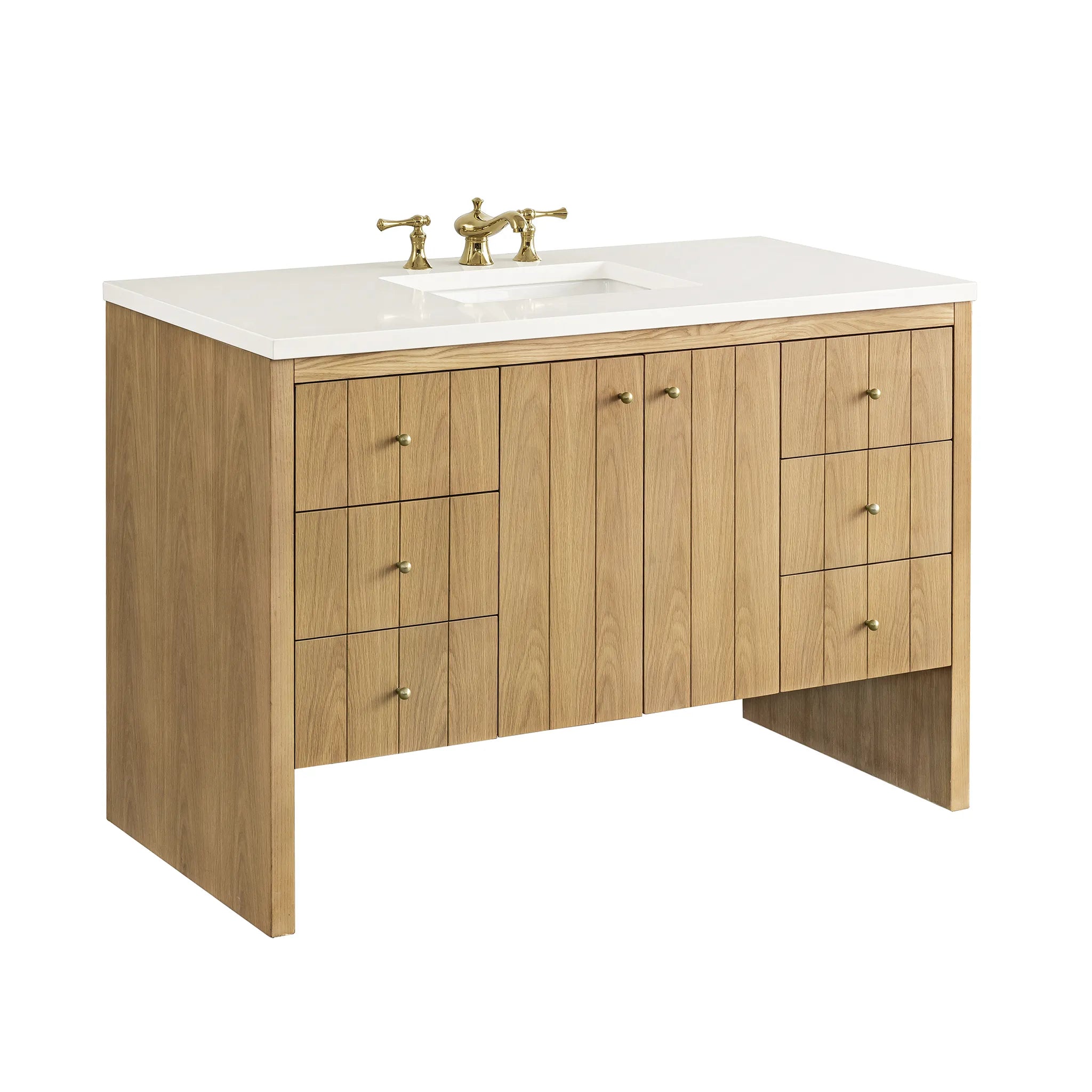 48" Hudson Single Vanity in Light Natural Oak-White Zeus Silestone-8" Widespread image 9