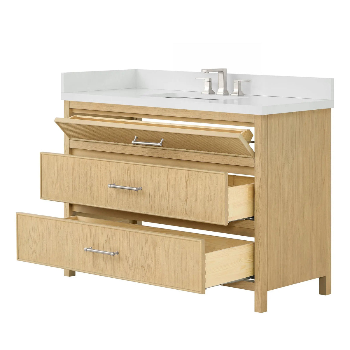 48" Isola Single Bathroom Vanity Scandinavian Oak Brushed Nickel Trim by wyndham View 15