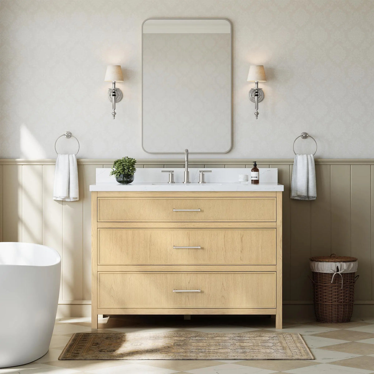 48" Isola Single Bathroom Vanity Scandinavian Oak Brushed Nickel Trim by wyndham View 6