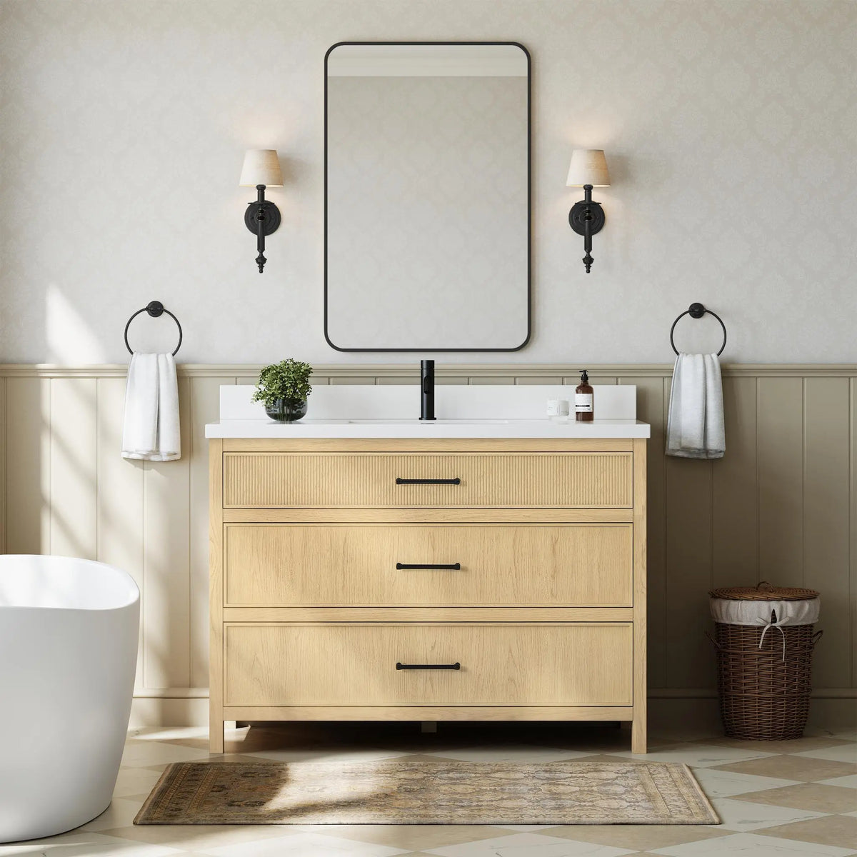48" Isola Single Bathroom Vanity Scandinavian Oak Matte Black Trim by wyndham View 10