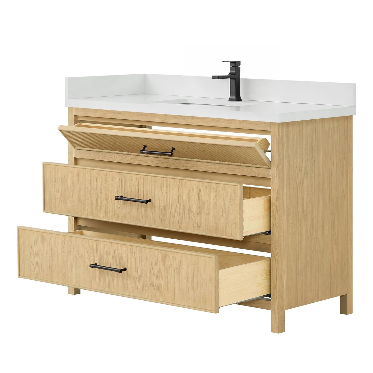 48" Isola Single Bathroom Vanity Scandinavian Oak Matte Black Trim by wyndham View 11