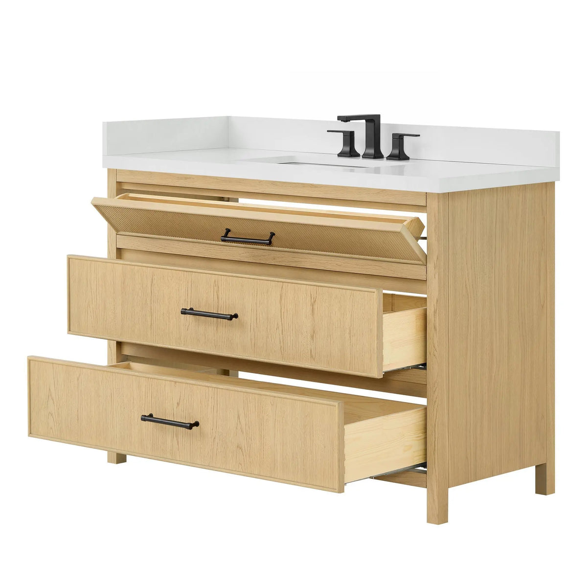 48" Isola Single Bathroom Vanity Scandinavian Oak Matte Black Trim by wyndham View 15