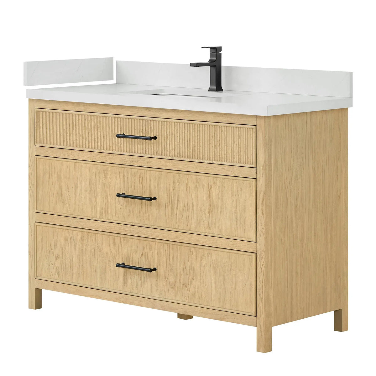 48" Isola Single Bathroom Vanity Scandinavian Oak Matte Black Trim by wyndham View 4