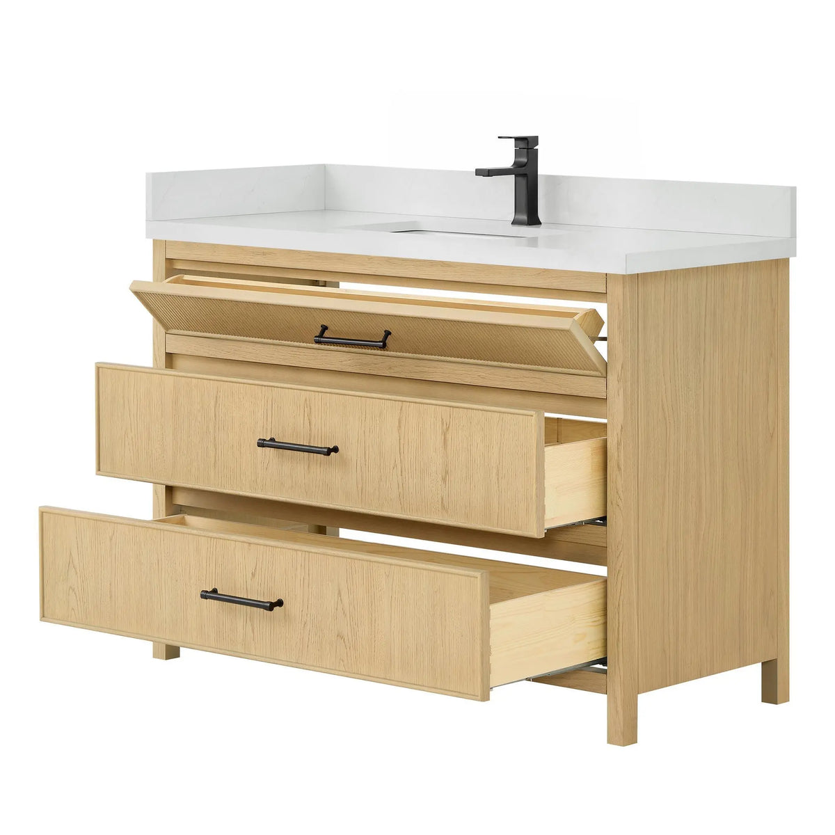 48" Isola Single Bathroom Vanity Scandinavian Oak Matte Black Trim by wyndham View 3