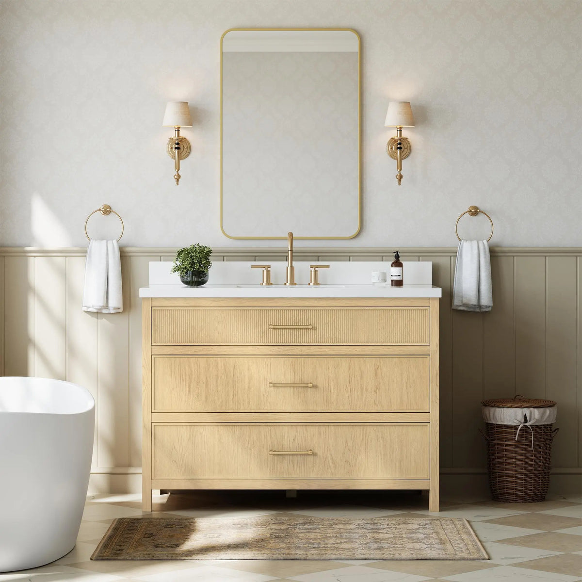48" Isola Single Bathroom Vanity Scandinavian Oak Satin Bronze Trim by wyndham View 14