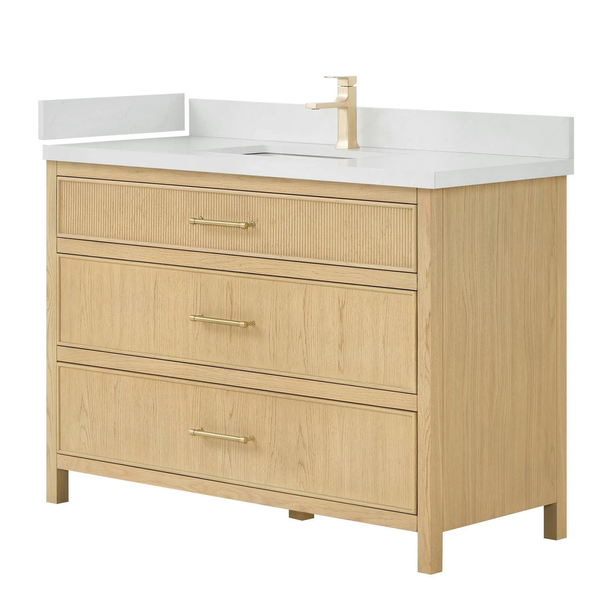 48" Isola Single Bathroom Vanity Scandinavian Oak Satin Bronze Trim by wyndham View 4