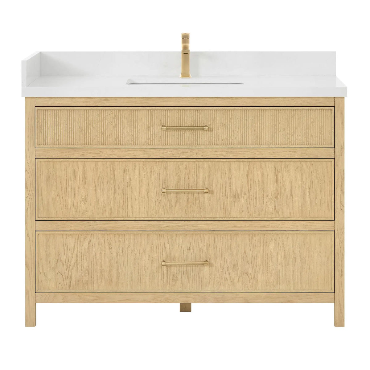 48" Isola Single Bathroom Vanity Scandinavian Oak Satin Bronze Trim by wyndham View 1