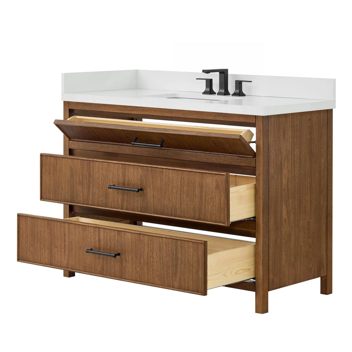 48" Isola Single Bathroom Vanity Toasted Walnut Matte Black Trim by wyndham View 15