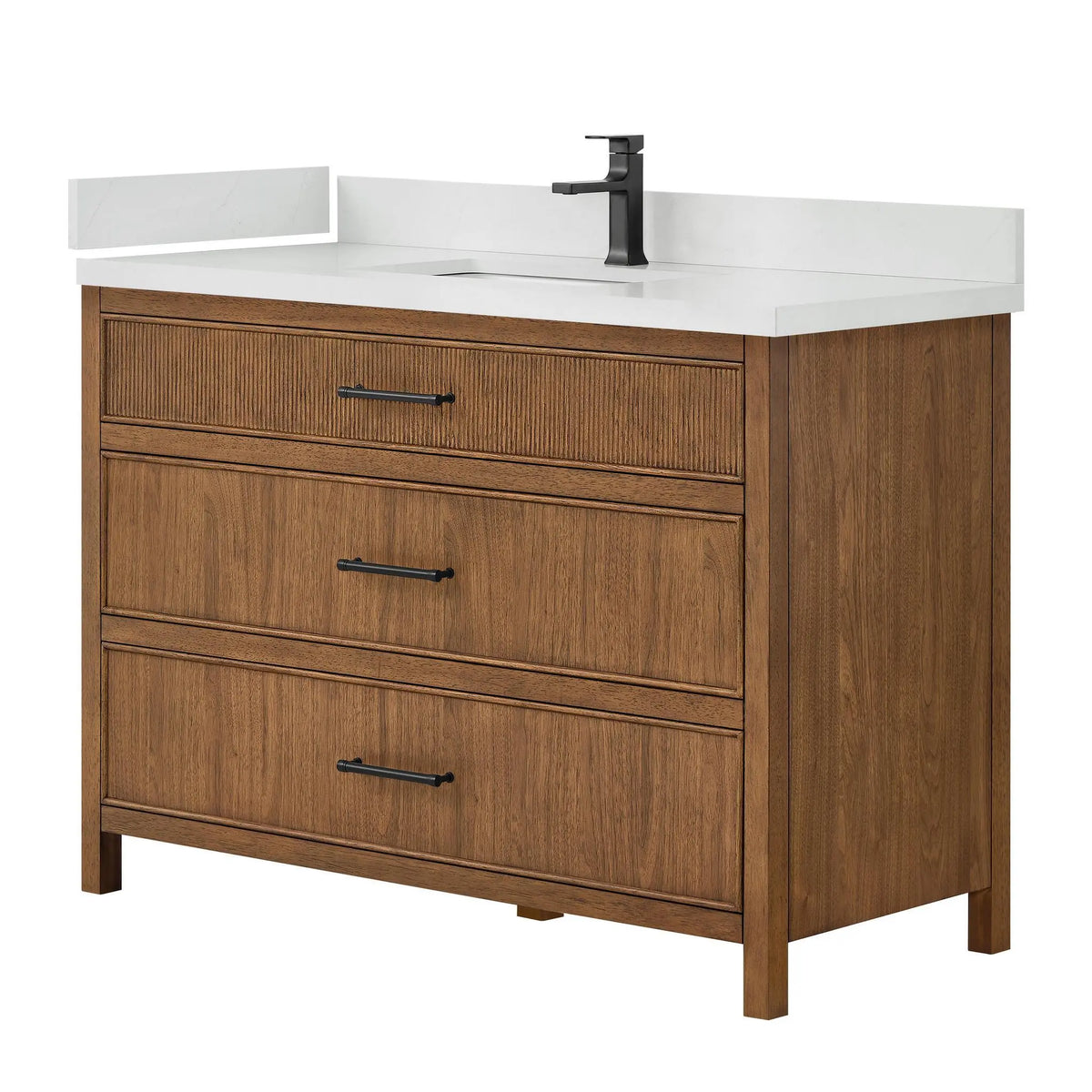 48" Isola Single Bathroom Vanity Toasted Walnut Matte Black Trim by wyndham View 4