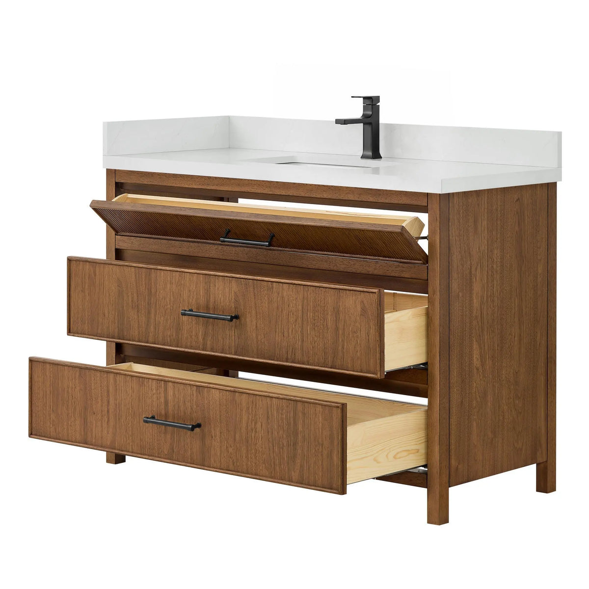 48" Isola Single Bathroom Vanity Toasted Walnut Matte Black Trim by wyndham View 3