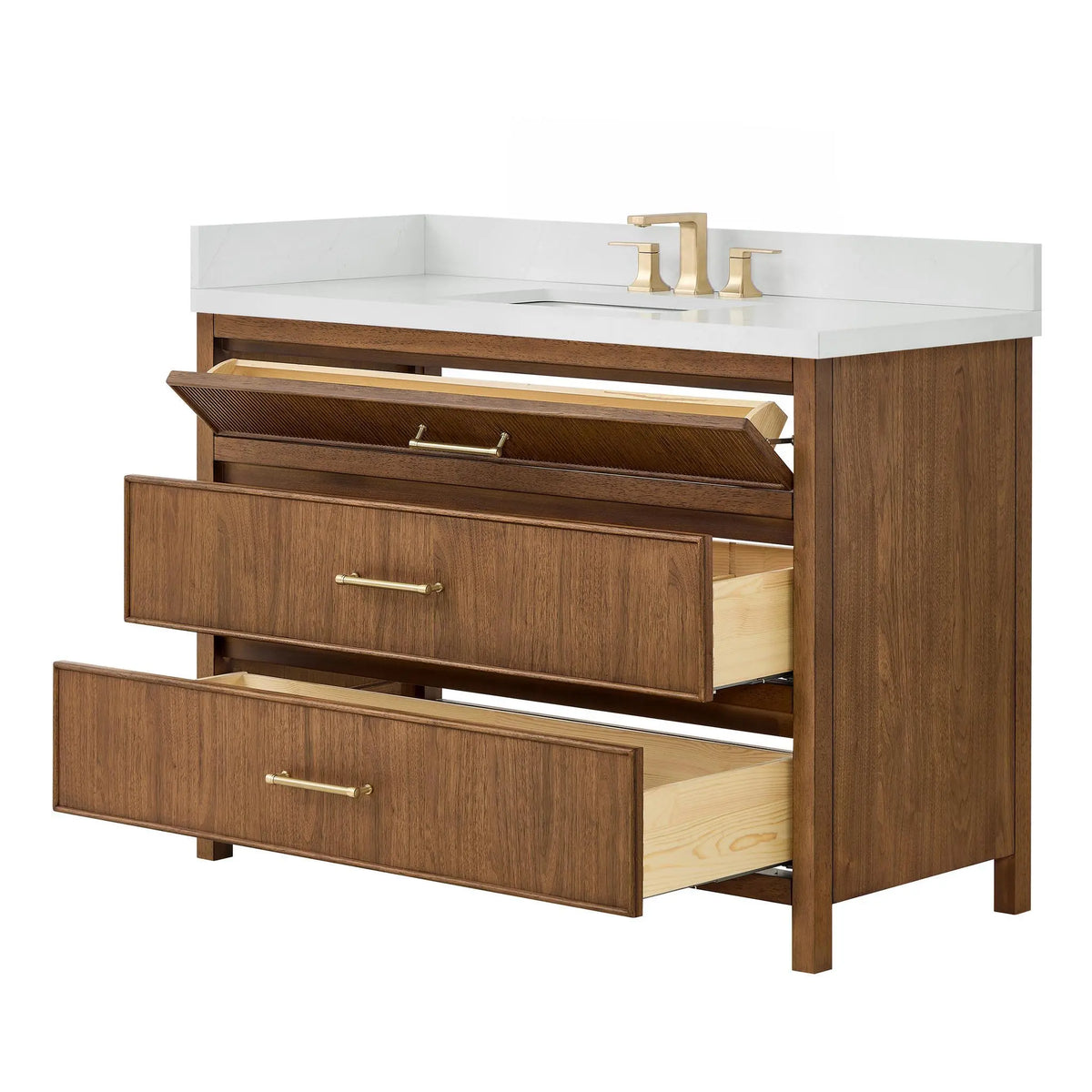 48" Isola Single Bathroom Vanity Toasted Walnut Satin Bronze Trim by wyndham View 7