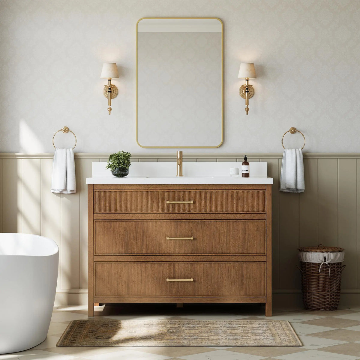 48" Isola Single Bathroom Vanity Toasted Walnut Satin Bronze Trim by wyndham View 10