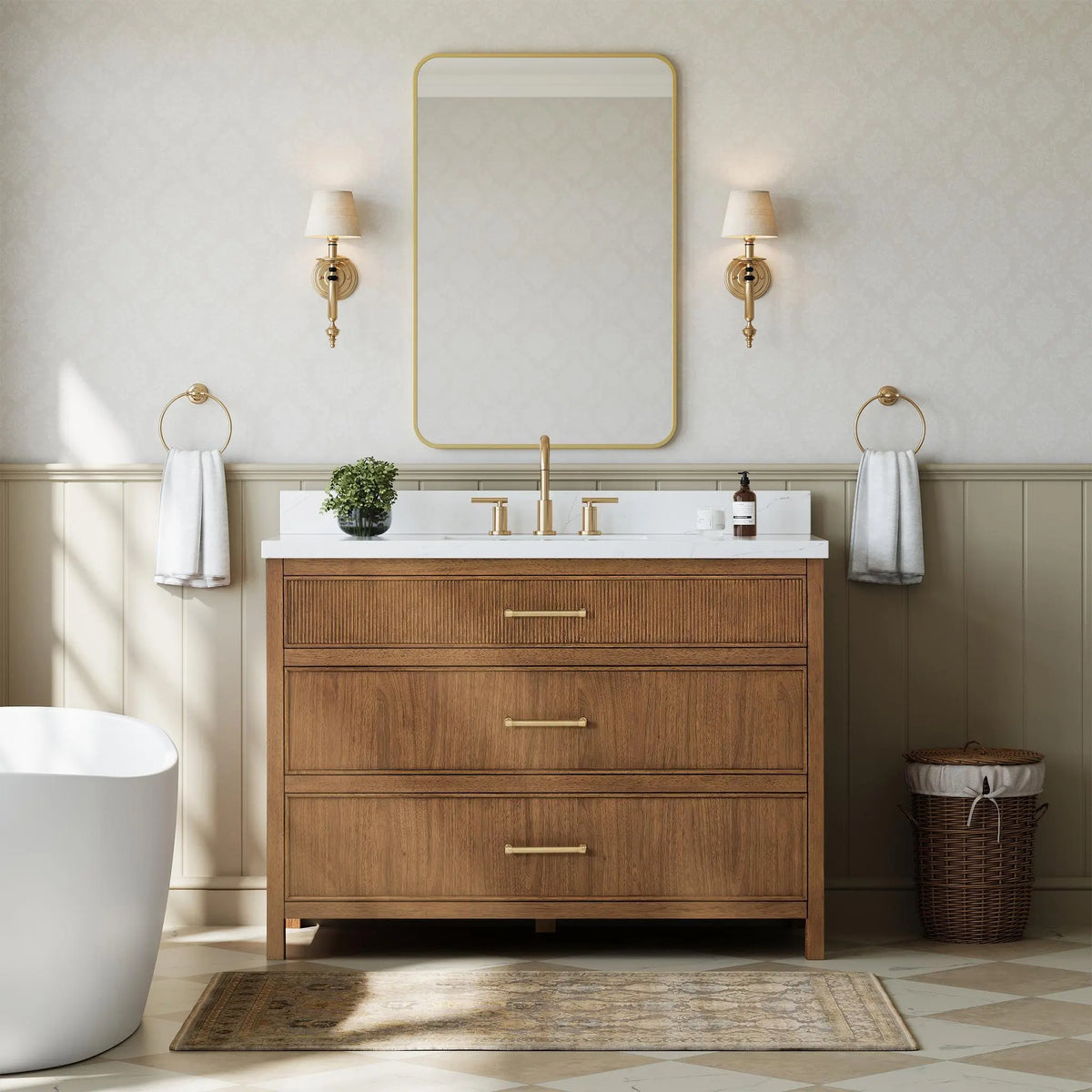 48" Isola Single Bathroom Vanity Toasted Walnut Satin Bronze Trim by wyndham View 6
