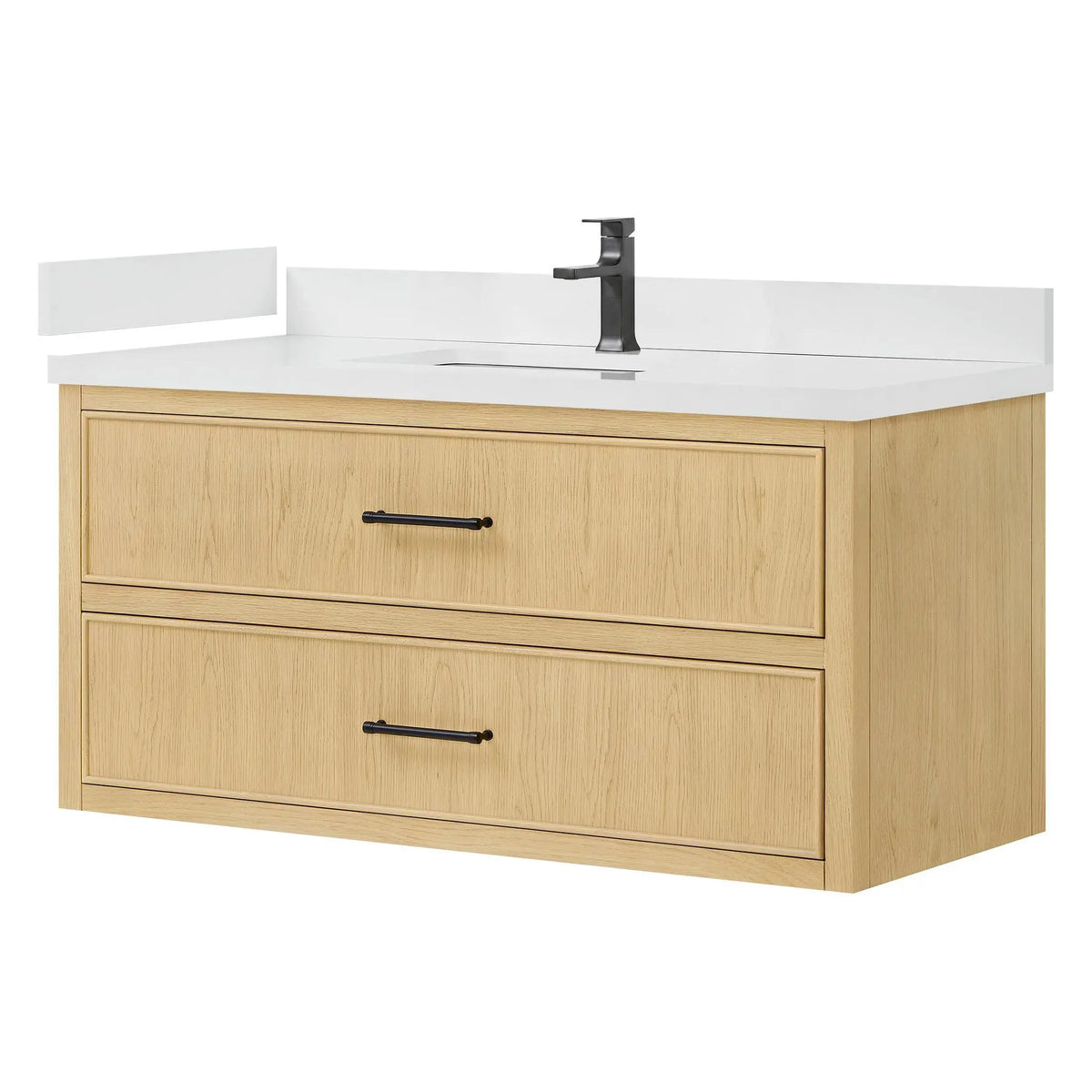 48" Isola Single Wall Mounted Bathroom Vanity Scandinavian Oak Matte Black Trim by wyndham View 12