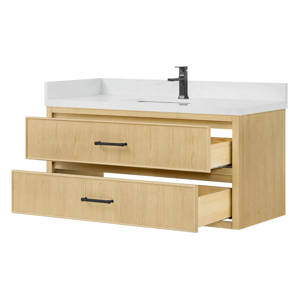 48" Isola Single Wall Mounted Bathroom Vanity Scandinavian Oak Matte Black Trim by wyndham View 3