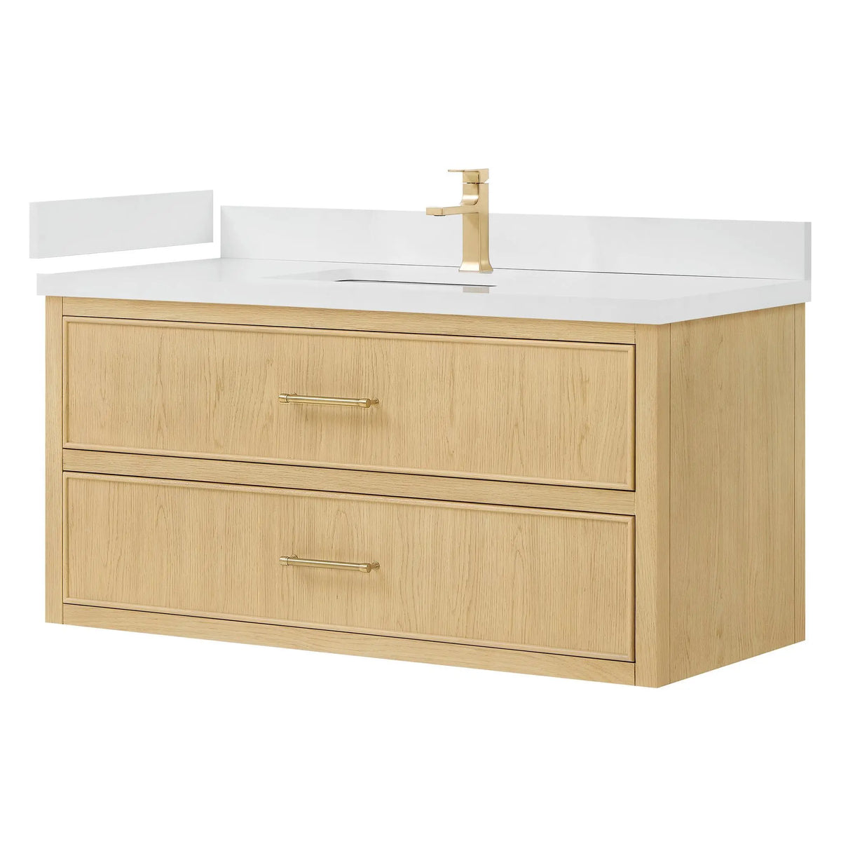 48" Isola Single Wall Mounted Bathroom Vanity Scandinavian Oak Satin Bronze Trim by wyndham View 12