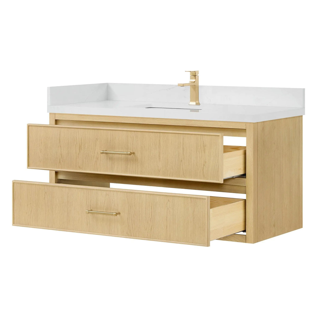 48" Isola Single Wall Mounted Bathroom Vanity Scandinavian Oak Satin Bronze Trim by wyndham View 3