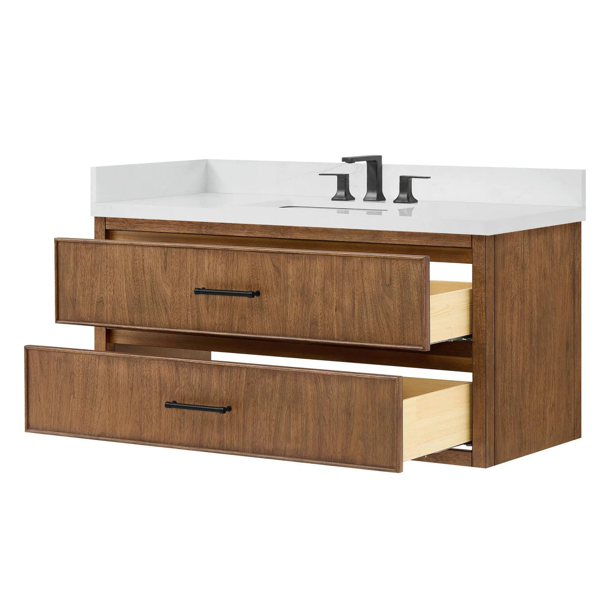 48" Isola Single Wall Mounted Bathroom Vanity Toasted Walnut Matte Black Trim by wyndham View 7