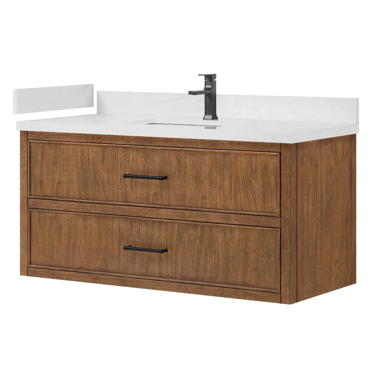 48" Isola Single Wall Mounted Bathroom Vanity Toasted Walnut Matte Black Trim by wyndham View 4