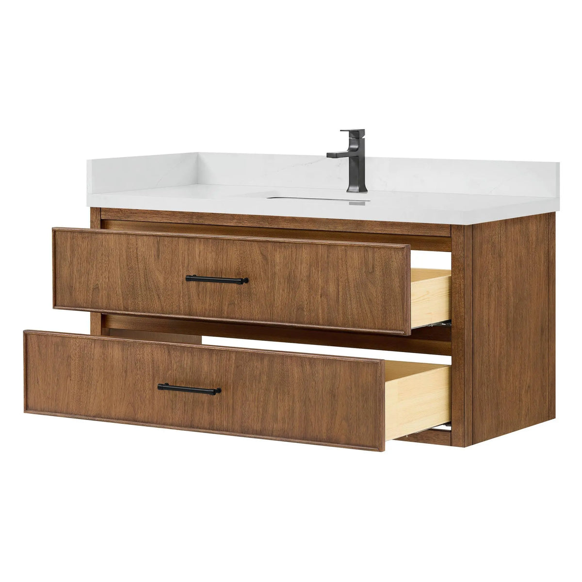 48" Isola Single Wall Mounted Bathroom Vanity Toasted Walnut Matte Black Trim by wyndham View 3