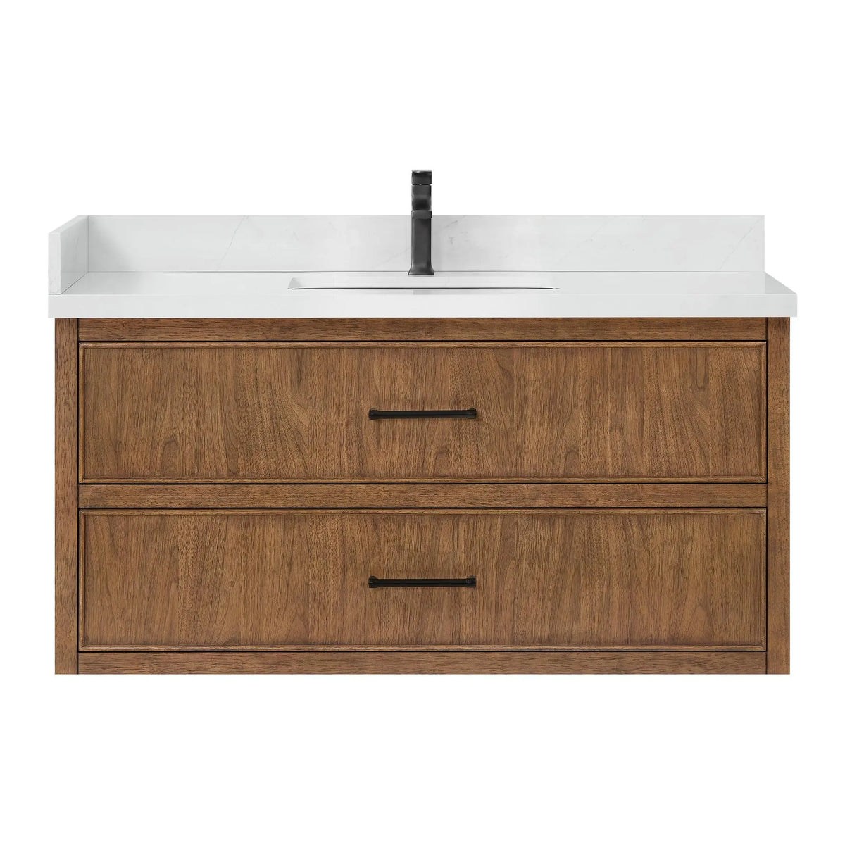 48" Isola Single Wall Mounted Bathroom Vanity Toasted Walnut Matte Black Trim by wyndham View 1