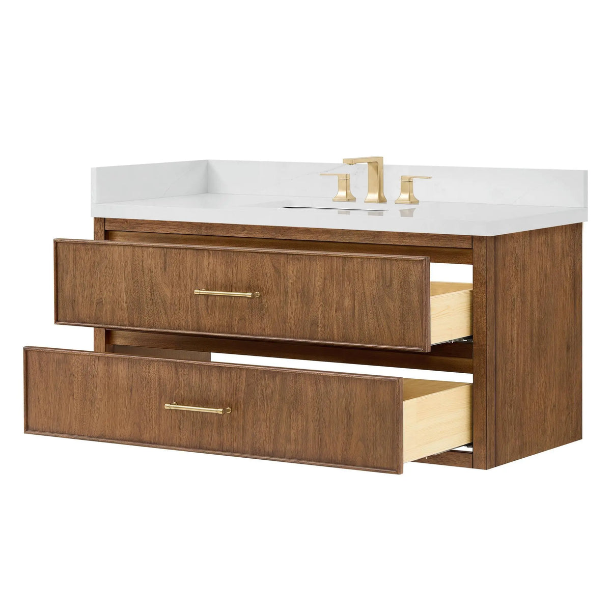 48" Isola Single Wall Mounted Bathroom Vanity Toasted Walnut Satin Bronze Trim by wyndham View 7