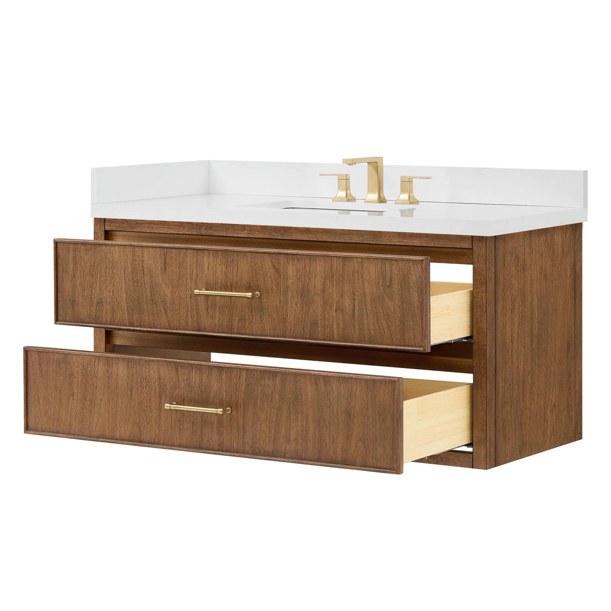 48" Isola Single Wall Mounted Bathroom Vanity Toasted Walnut Satin Bronze Trim by wyndham View 15