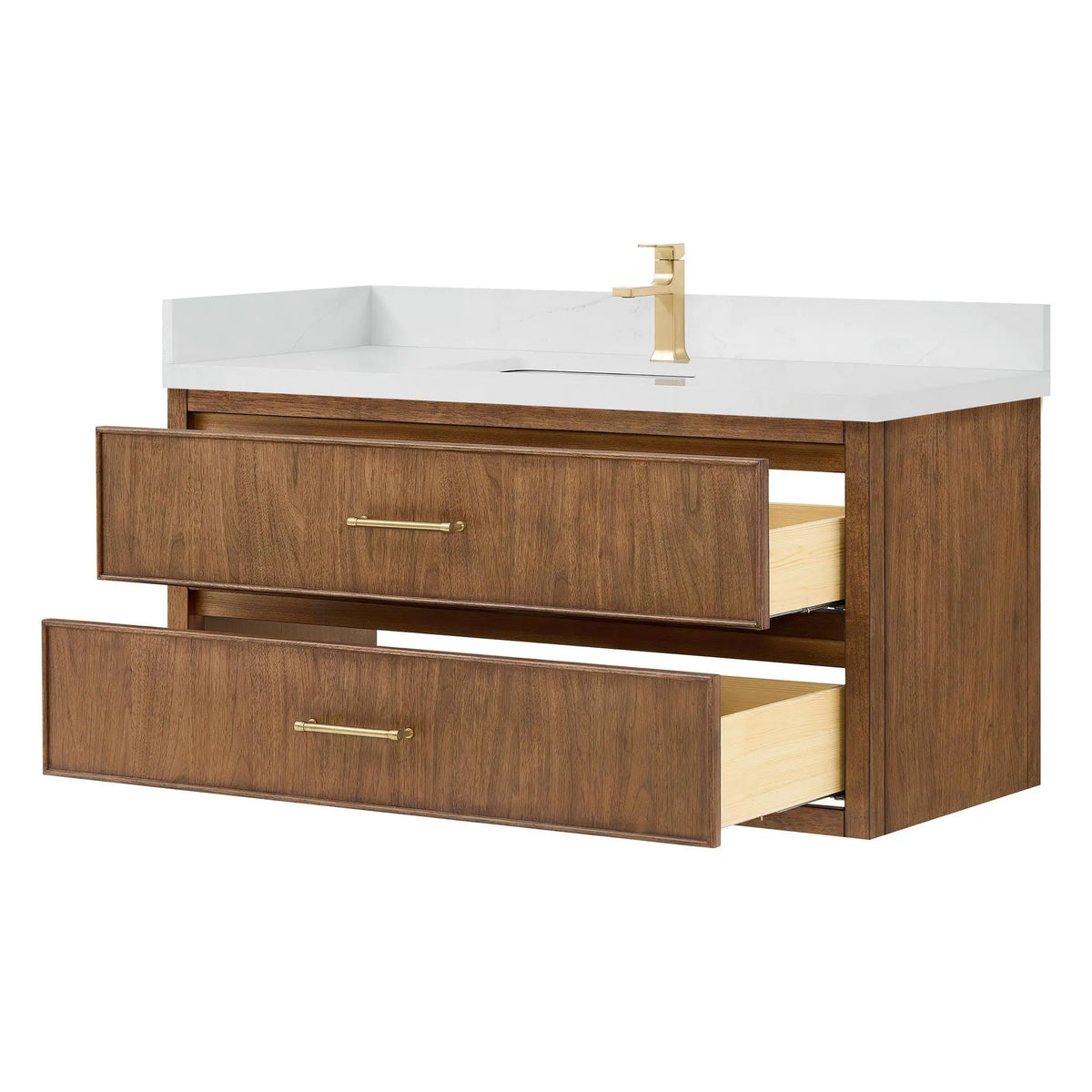 48" Isola Single Wall Mounted Bathroom Vanity Toasted Walnut Satin Bronze Trim by wyndham View 3