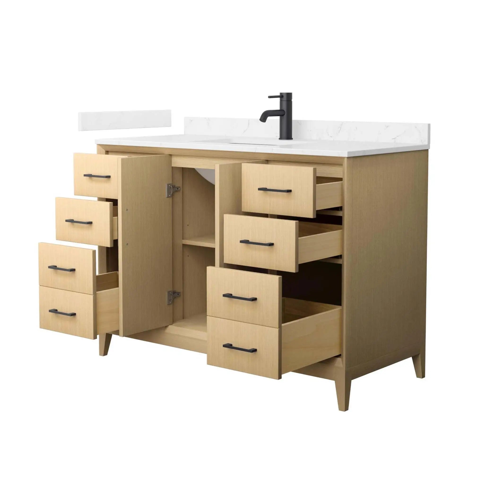 48" Janna Single Bathroom Vanity in White Oak with Matte Black Trim by Wyndham