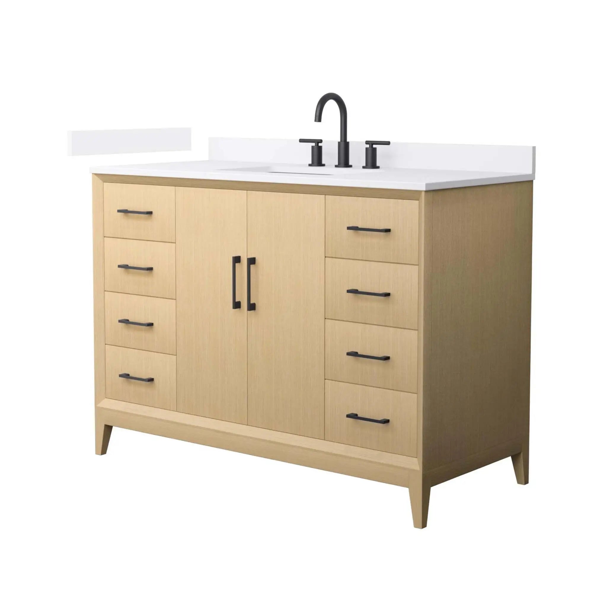 48" Janna Single Bathroom Vanity in White Oak with Matte Black Trim by Wyndham