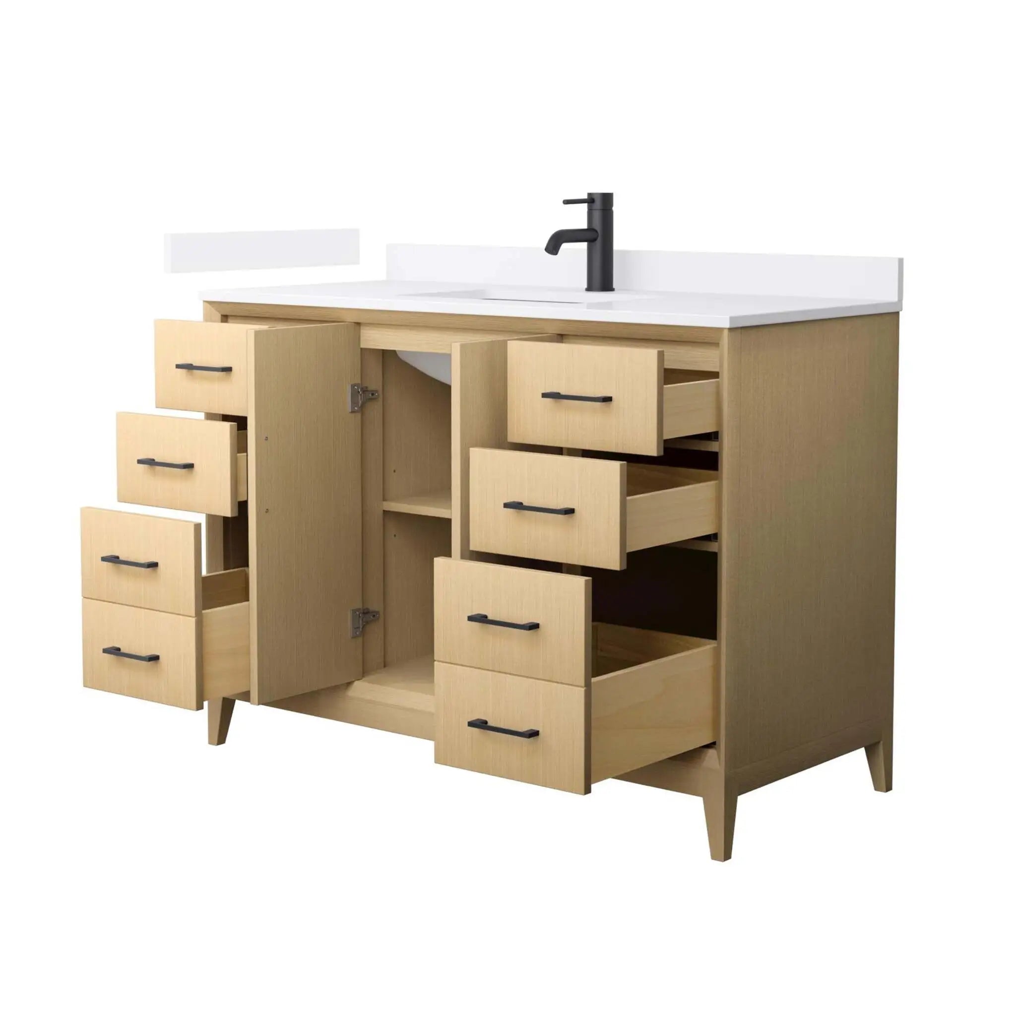 48" Janna Single Bathroom Vanity in White Oak with Matte Black Trim by Wyndham