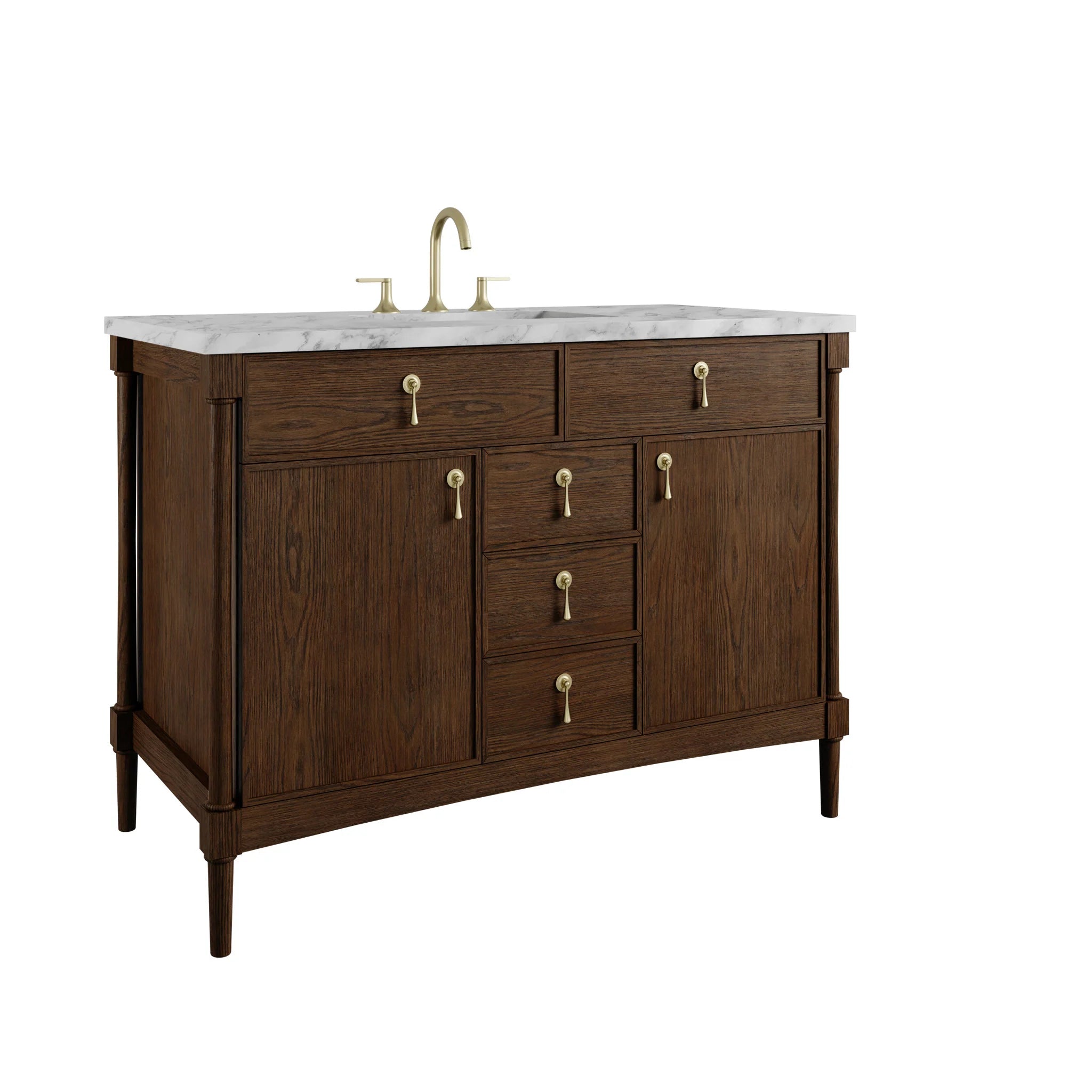 48" Kinnsden Single Vanity in Sable Oak by James Martin Vanities-Carrara White Marble 9