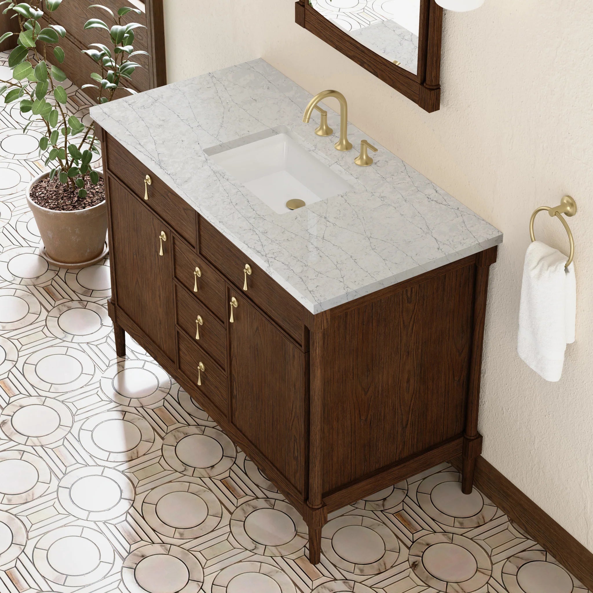 48" Kinnsden Single Vanity in Sable Oak by James Martin Vanities-Eternal Jasmine Pearl Silestone 5