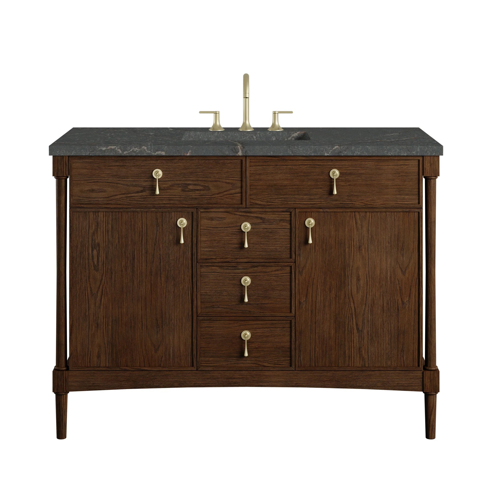 48" Kinnsden Single Vanity in Sable Oak by James Martin Vanities-Parisien Bleu Silestone 