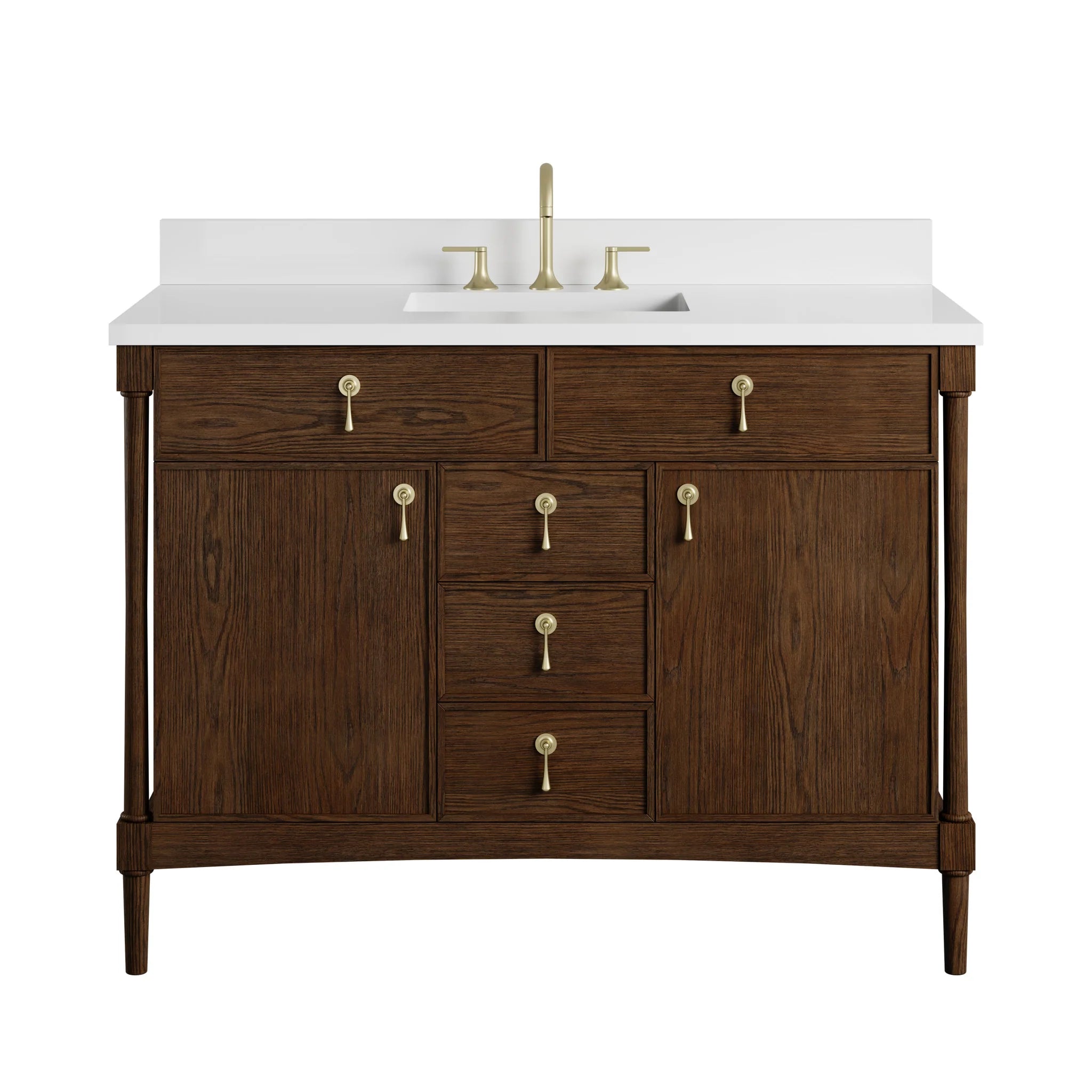 48" Kinnsden Single Vanity in Sable Oak by James Martin Vanities-White Zeus Silestone 1