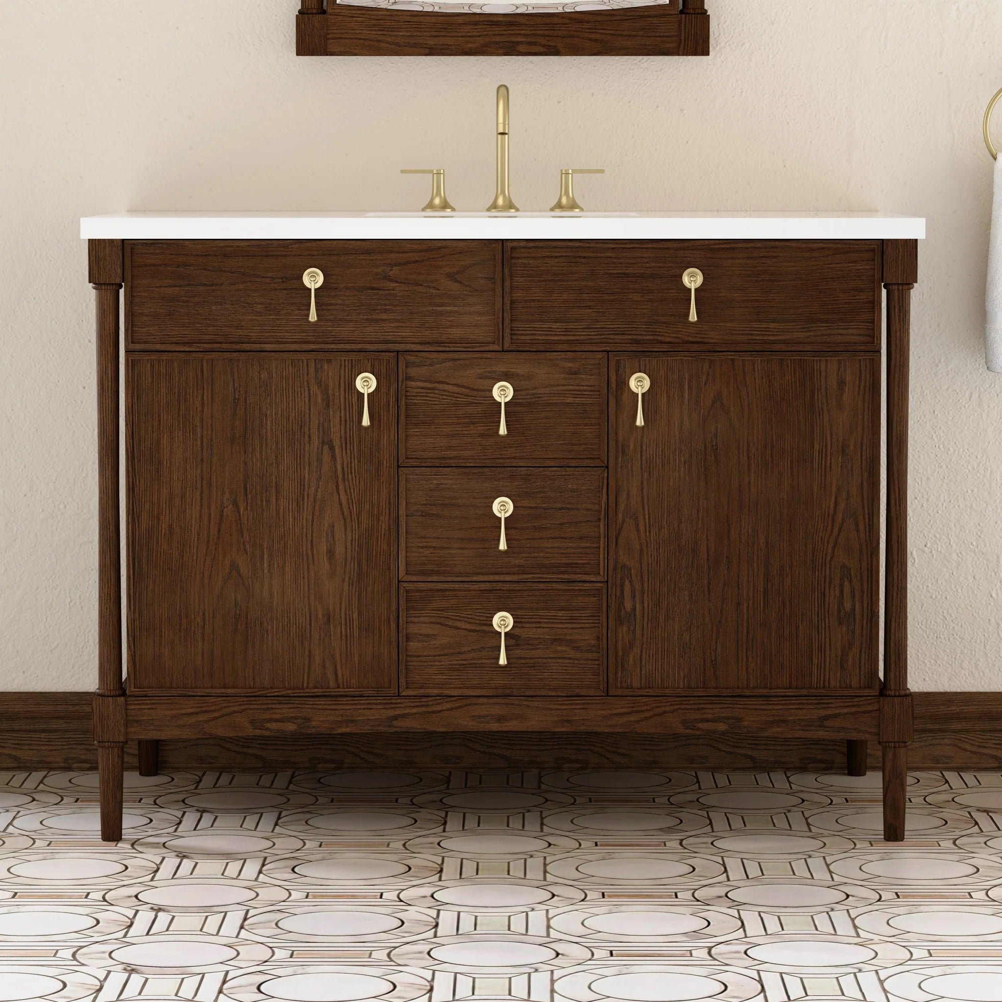 48" Kinnsden Single Vanity in Sable Oak by James Martin Vanities-White Zeus Silestone 3
