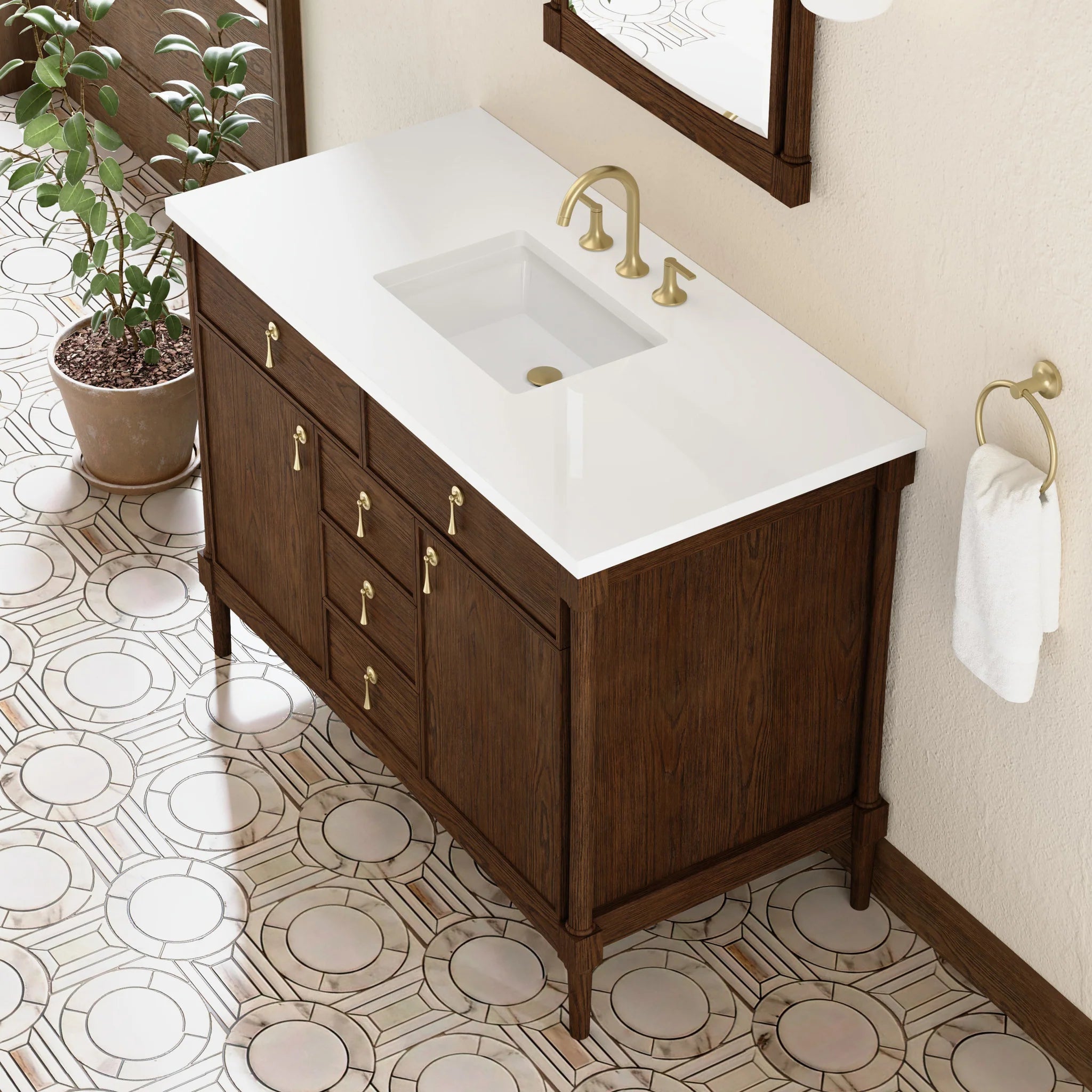 48" Kinnsden Single Vanity in Sable Oak by James Martin Vanities-White Zeus Silestone 9