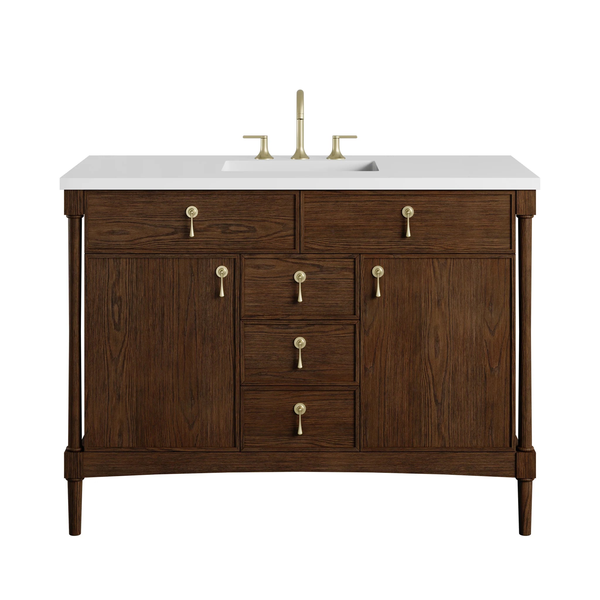 48" Kinnsden Single Vanity in Sable Oak by James Martin Vanities-White Zeus Silestone 