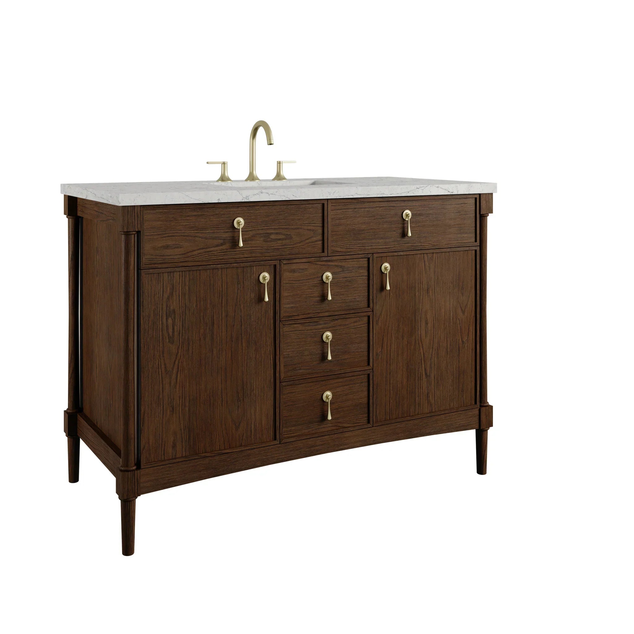 48" Kinnsden Single Vanity in Sable Oak w/FreePower Wireless Charger by James Martin Vanities-Eternal Jasmine Pearl Silestone 10