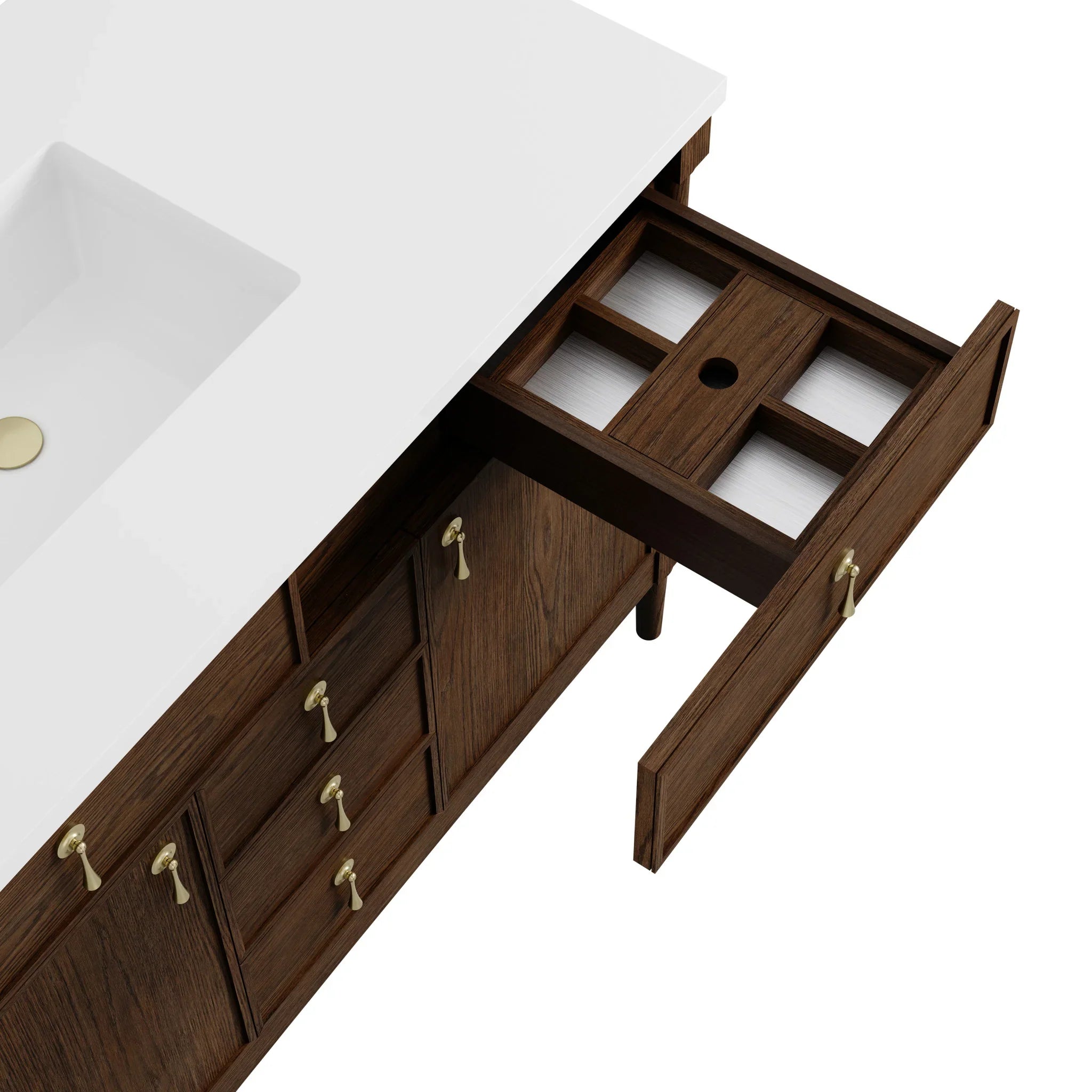 48" Kinnsden Single Vanity in Sable Oak w/FreePower Wireless Charger by James Martin Vanities-Eternal Jasmine Pearl Silestone 15