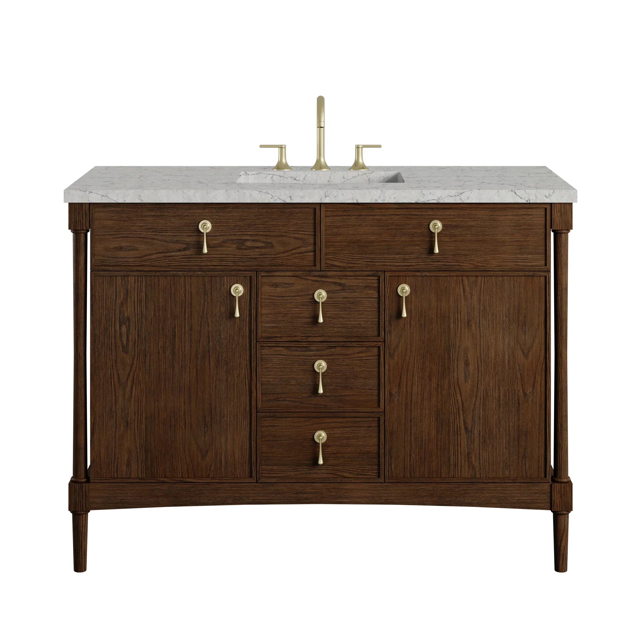 48" Kinnsden Single Vanity in Sable Oak w/FreePower Wireless Charger by James Martin Vanities-Eternal Jasmine Pearl Silestone 