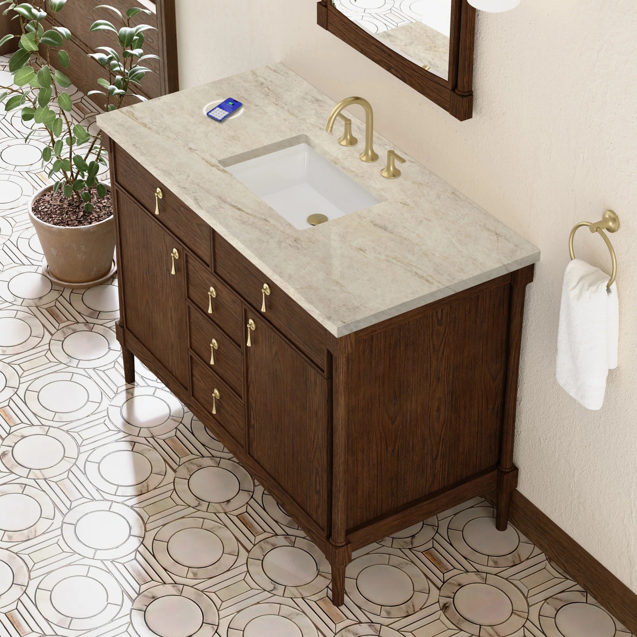 48" Kinnsden Single Vanity in Sable Oak w/FreePower Wireless Charger by James Martin Vanities-Tajnar Eclos 5