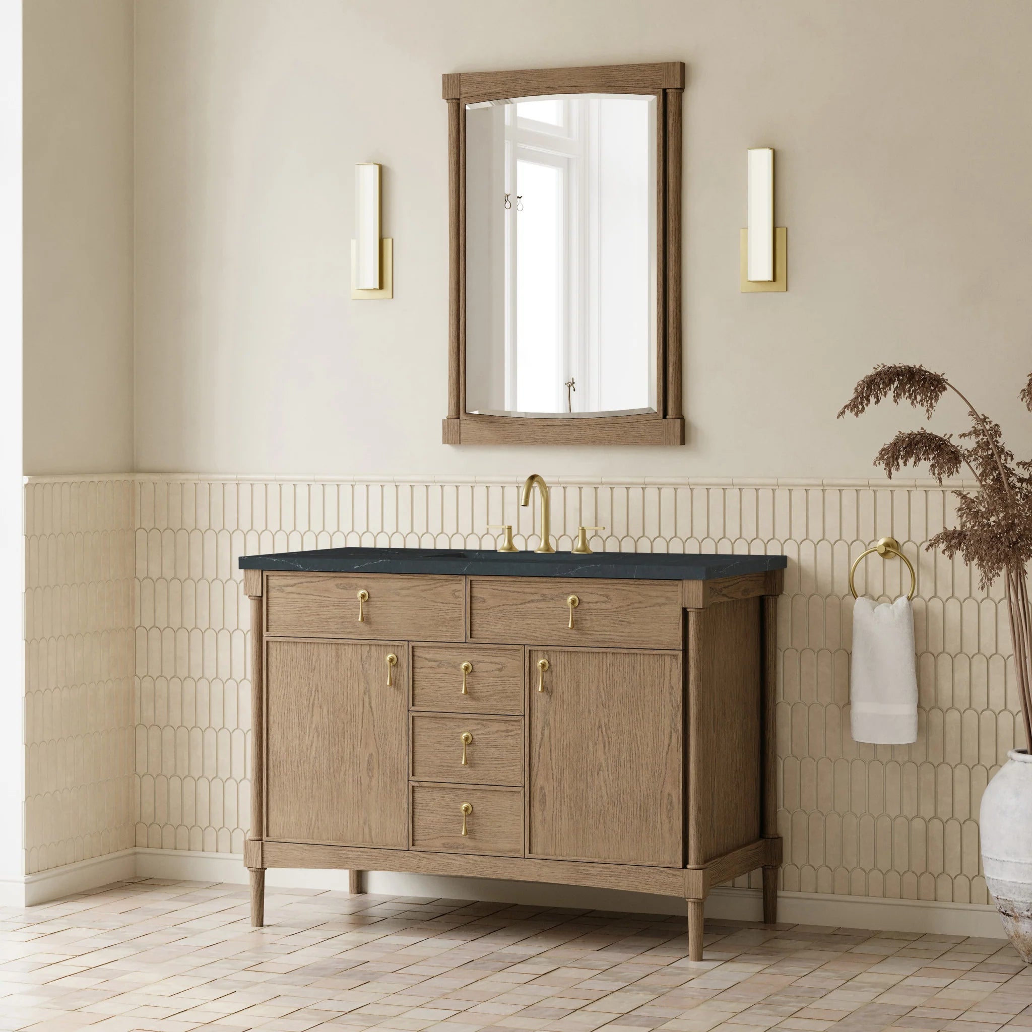 48" Kinnsden Single Vanity in Weathered Oak by James Martin Vanities-Charcoal Soapstone Silestone 2
