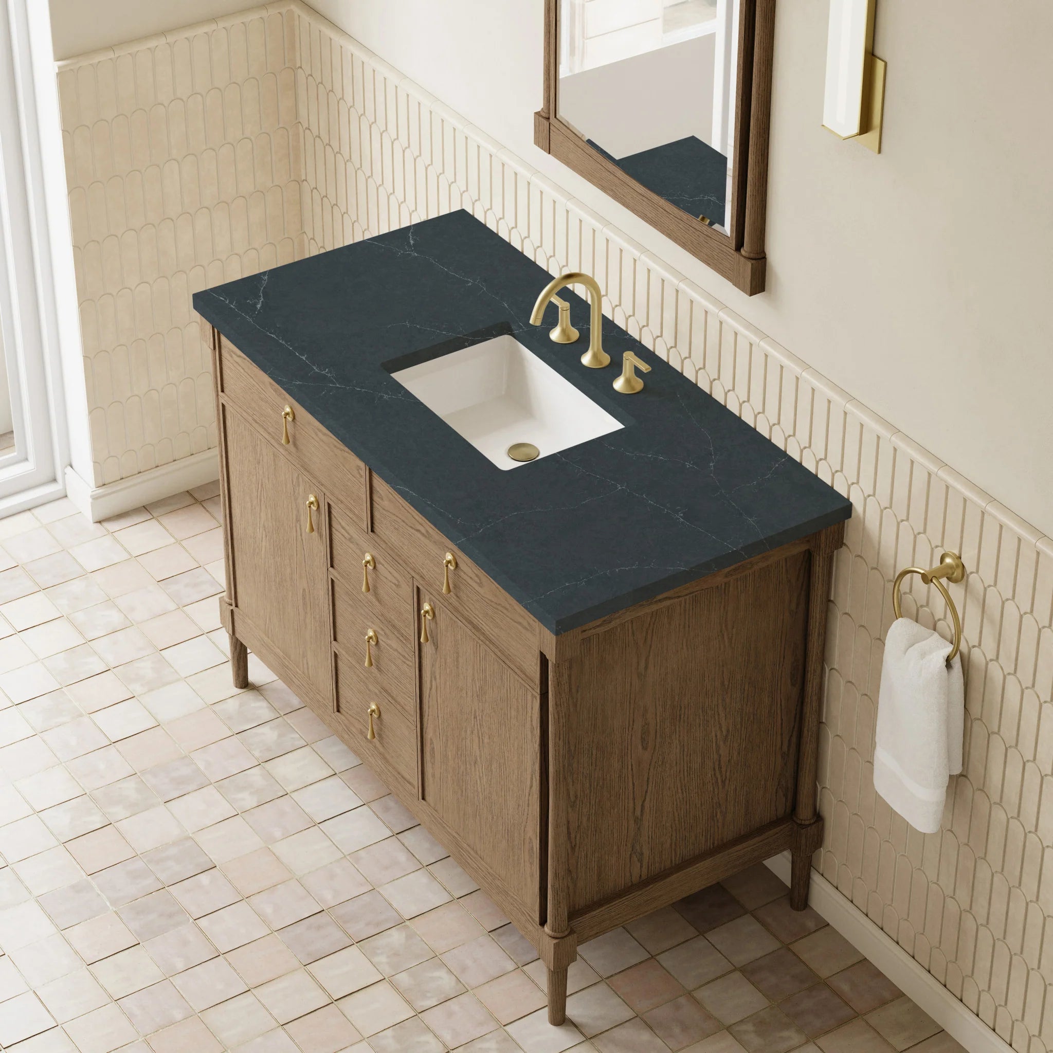 48" Kinnsden Single Vanity in Weathered Oak by James Martin Vanities-Charcoal Soapstone Silestone 5